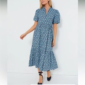 Hyacinth House Zip Front Bluebells Cottagecore Floral Midi Dress Size Small